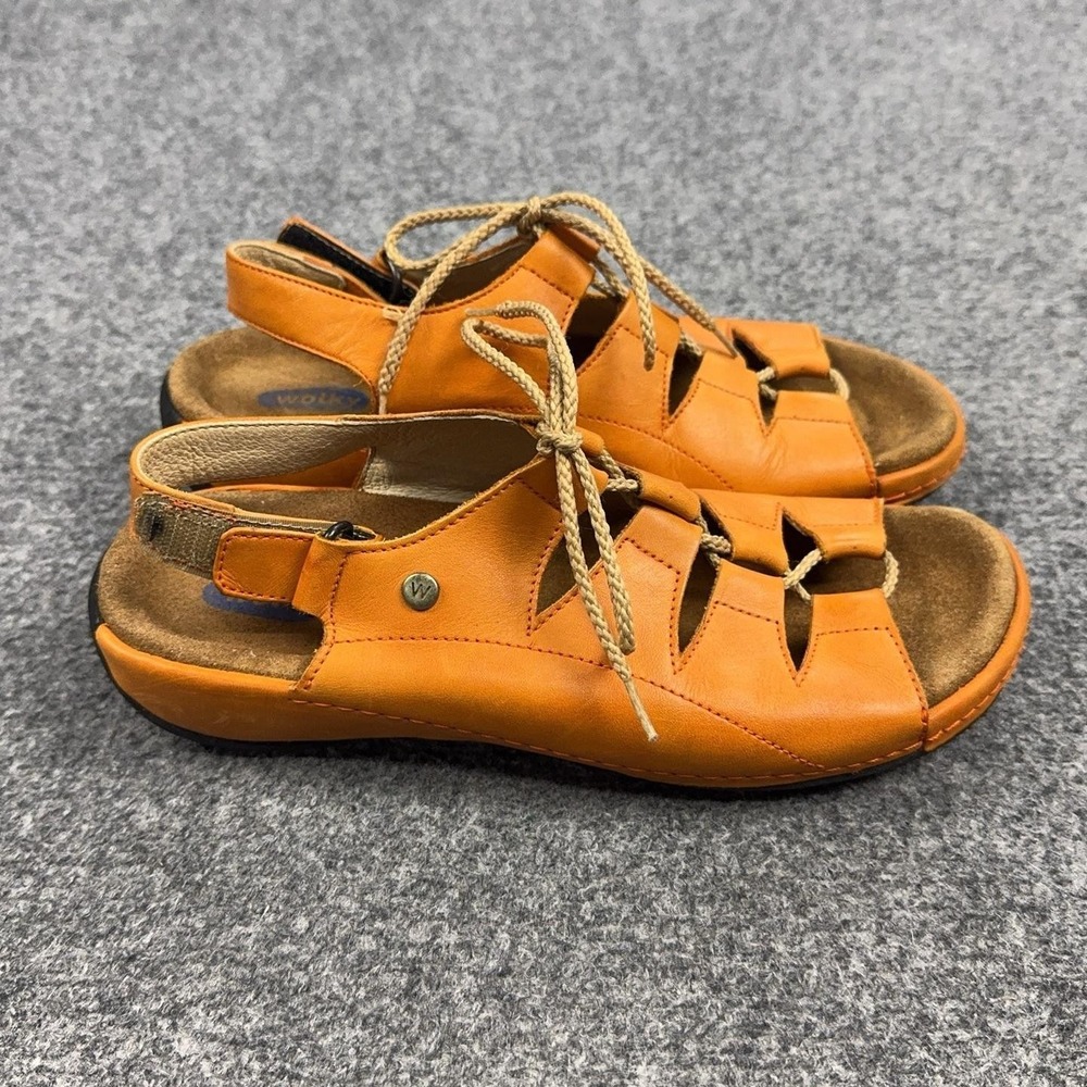 Wolky Sandals Shoes Womens Size 6.5 Orange Leather Slingback 396 310 Comfort
